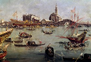 O doge no Bucentauro (Bucentoro) em San Nicolo de Lido a Veneza, Ascensão Dia Pintura por Francesco Guardi (1712-1793) Paris do século XVIII, Museu do Louvre. de Francesco Guardi