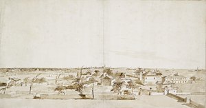 Vista do outro lado do jardim da Villa Loredan (caneta e tinta marrom com lavagem marrom em papel branco) de Francesco Guardi