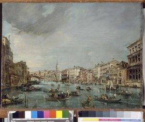 Vista do Grande Canal em direção a Rialto com o Palazzo Grimani e o Palazzo Manin de Francesco Guardi