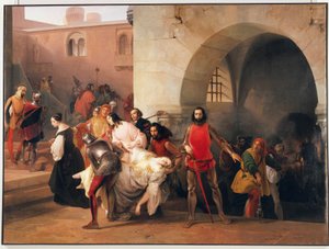 Dados encontrados por Marco Visconti no porão de seu castelo em Rosate, tema do romance Marco Visconti de Tommaso Grossi, ilustração de Francesco Hayez de Francesco Hayez
