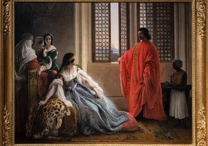 Giorgio Cornaro, enviado a Chipre pela República de Veneza, informa à rainha Caterina Cornaro, uma de suas parentes, que ela não é mais a dona de seu reinado, pois o estandarte do Leão está acenando na fortaleza da ilha de Francesco Hayez