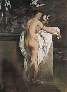 Retrato da bailarina Carlotta Chabert que brinca com pombas de Francesco Hayez