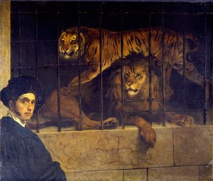 Autorretrato com tigre e leão de Francesco Hayez