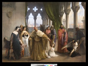 O último encontro entre Jacopo Foscari e sua família antes de ser exilado, 1838-40 de Francesco Hayez