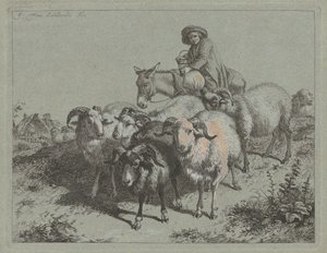 Menino em um burro dirigindo um rebanho, 1763. de Francesco Londonio