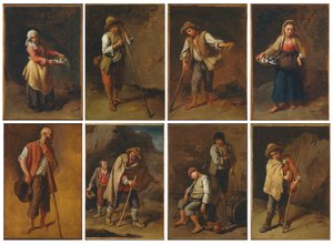 Estudos de oito figuras de camponeses e pastores de Francesco Londonio