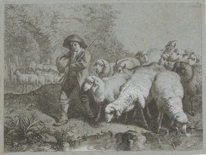Pastor com rebanho de ovelhas e cabras Cenas de pastor (título da série)