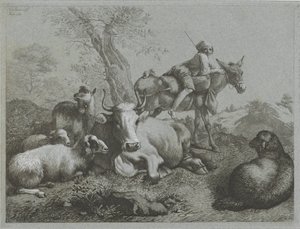 Pastor em burro perto do rebanho
Cenas de pastores (título da série) de Francesco Londonio