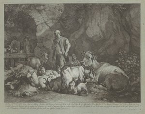 Pastor velho e careca, pastor sentado e rebanho, depois de 1766. de Francesco Londonio