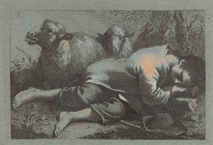 Camponês dormindo perto de duas ovelhas de Francesco Londonio