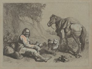 Velho sentado prestes a beber de uma cabaça, c. 1763. de Francesco Londonio