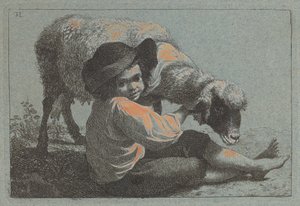 Rapaz Camponês Sentado com uma Ovelha. de Francesco Londonio