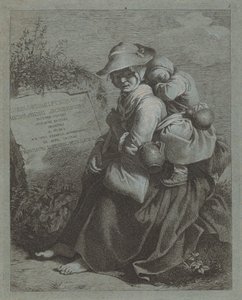 Camponesa sentada com criança dormindo, 17581759. de Francesco Londonio