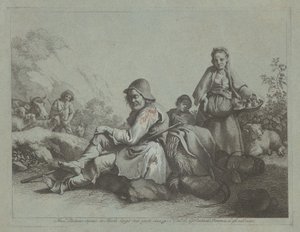 Pastor sentado e uma camponesa com uma cesta, 17591782. de Francesco Londonio