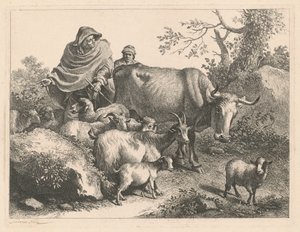Pastor vestindo uma capa dirigindo um rebanho, depois de 1776. de Francesco Londonio