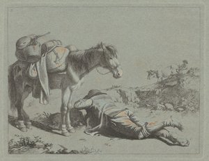 Pastor em repouso perto de um cavalo de carga, c. 1762. de Francesco Londonio