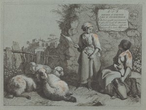 Duas garotas conversando: uma em pé e girando, 1764. de Francesco Londonio