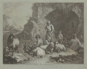 Mulher, pastores e ovelhas perto de um arco, 17591782. de Francesco Londonio