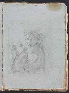 Verona Sketchbook: Figura feminina com livro aberto, página 63, 1760. de Francesco Lorenzi