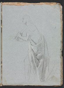Verona Sketchbook: Homem em pé com cortinas, página 19, 1760. de Francesco Lorenzi