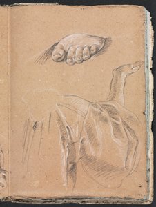 Verona Sketchbook: Estudo de um pé esquerdo e estudo de cortinas com o braço direito (página 79)