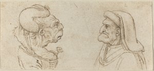 Duas cabeças grotescas de Francesco Melzi after Leonardo da Vinci