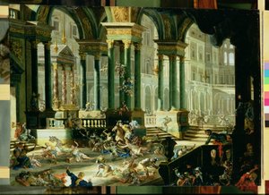 Expulsão de Heliodoro do Templo de Salomão (óleo sobre cobre) de Francesco Peresi