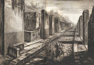 Vista da rua que entra por baixo da porta de entrada da cidade de Pompeia, com o pé..., 1804. de Francesco Piranesi