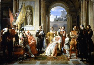 Torquato Tasso (Le Muche) lendo sua Jerusalém delivree (La gerusalemme liberata) na corte de Ferrara. Pintura de Francesco Podesti (1800-1895)