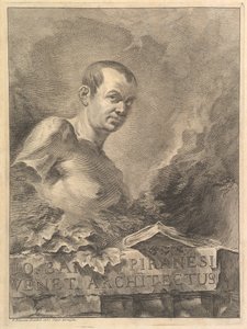 Retrato de GB Piranesi em imitação de um busto antigo, de Various Architectural Works ..., 1750. de Francesco Polanzani
