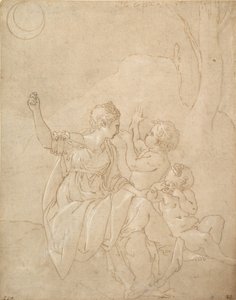 Figura feminina clássica Diana ou Vênus com dois bebês, ca. 1539-42. de Francesco Primaticcio
