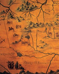 Detalhe da rota de Marco Polo através do deserto oriental, mapa de Tartary de Francesco and Ramusio Giovan Battista Grisellini