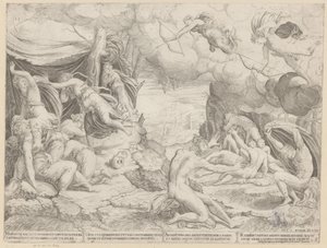Apollo e Diana matam as crianças de Niobe de Francesco Salviati