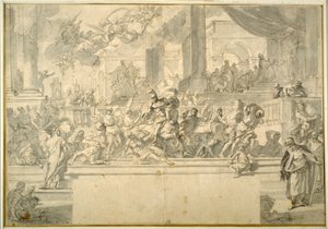 Heliodoro conduzido a partir do Templo (caneta e tinta com lavagem sobre giz sobre papel) de Francesco Solimena