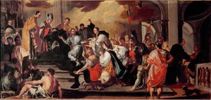O hábito do monge do Rei Lombardo Ratchis (Ratgis) (744-749) no Mosteiro do Monte Cassin (Monte Cassin, Monte Cassino) Pintura de Francesco Solimena (1657-1747) Museo dell