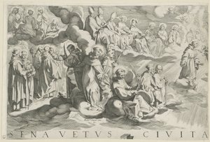 Mapa de Siena (secção superior esquerda)
Senavetus civitas virginis (título sobre o objecto)