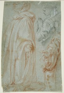 Três estudos para o Cristo ressuscitado adorado por uma santa e San Silvestro Gozzalini, 1607 de Francesco Vanni