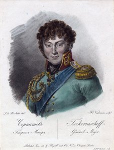 Retrato do Conde Alexander Ivanovich Chernyshov (Príncipe Alexandre Ivanovitch Tchernychev ou Tchernychiov ou Czernichev) (1786-1857) - Vendramini, Francesco (1780-1856) - 1813 - Água-forte, aquarela - 24,2x18,2 - Coleção Particular de Francesco Vendramini