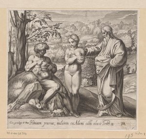 Deus cria o homem e a mulher Pinturas na Loggia de Rafael (título da série) La Sacra Genesi (título da série) de Francesco Villamena