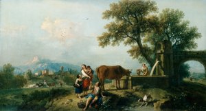 Uma cena pastoral com pastores, c.1750 (óleo sobre tela) de Francesco Zuccarelli