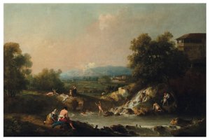 Uma paisagem fluvial com banhistas de Francesco Zuccarelli