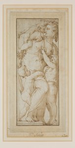 Estudo de uma Mulher e Putti (tinta e lavagem) de Francesco de Rossi (follower of) Salviati
