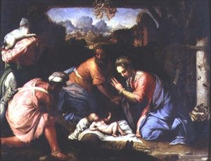 Adoração dos Pastores, c.1525 (painel) de Francesco de Rossi Salviati Cecchino