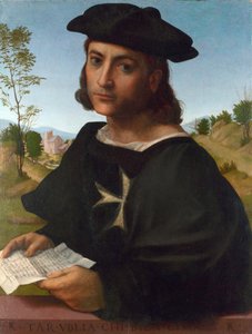 Retrato de um cavaleiro de Rodes - de Francesco di Cristofano dit Franciabigio (Marcantonio Franciabigio ou Francia Bigio) (1482-1525) Óleo sobre madeira 1514 National Gallery, Londres 60,3x45,7