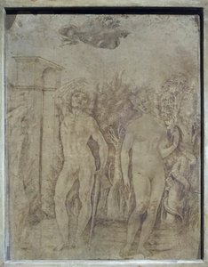 Adão e Eva, c.1470 (pena e tinta sobre pergaminho) de Francesco di Giorgio Martini