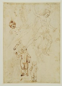 Hércules; três filhos; cabeça masculina virada para a esquerda ... de Francesco di Simone (attr. to)