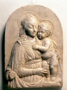 A Virgem com a Criança. O mármore de baixo relevo de Francesco di Simone da Fiesole Ferrucci
