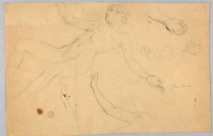 Esboços de nus femininos e mãos de Francis Augustus Lathrop