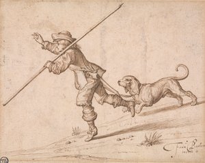Caça ao Homem com um Cão Apontado e um Cão de Caça de Francis Barlow