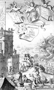 Página de rosto de Britannia, de John Ogilby, gravada por Wenceslaus Hollar, 1675 de Francis Barlow